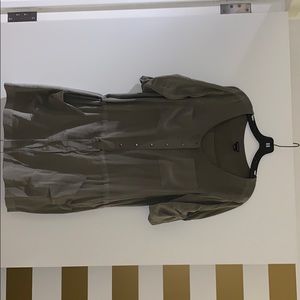 Army green Club Monaco dress with tie at waist.